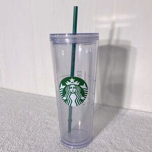 Starbucks Cold Cup Clear Venti Tumbler Traveler with Green Logo & Straw